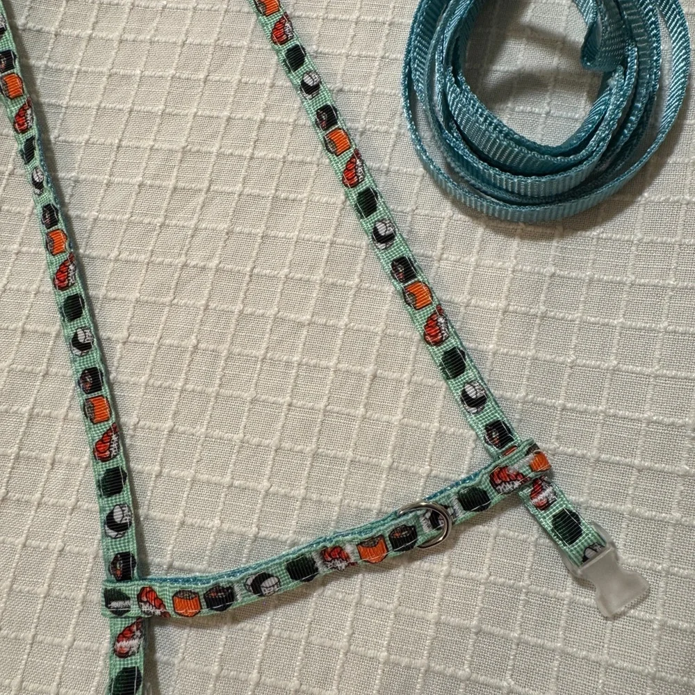 Blue with sushi deign cat or dog Harness and Leash Set
